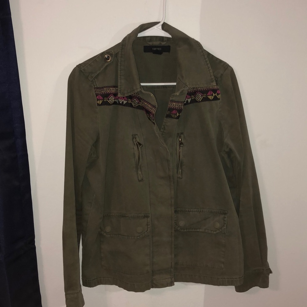 FOREVER 21 OLIVE TRIBAL JACKET